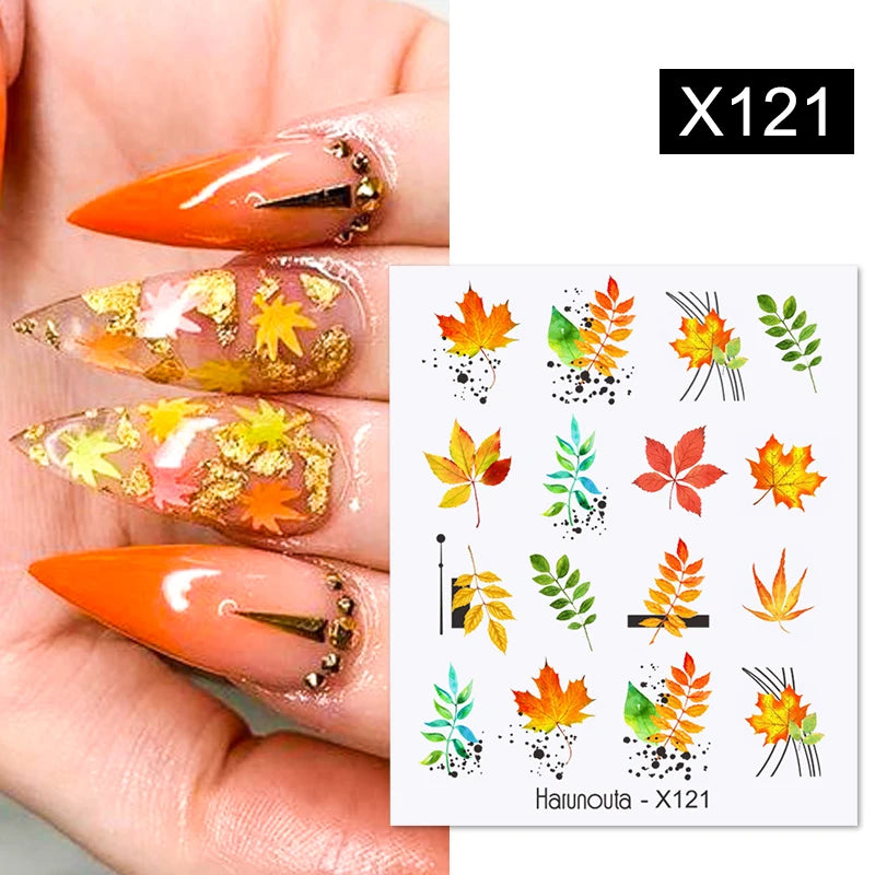 16/22 Tips 3D Nail Art Sticker Fall Christmas Snow Blue Diamonds Full Manicure DIY Nail Strips Decor