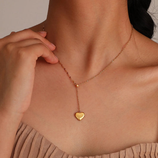 Women Love Heart Pendant Charm Dainty Minimalist Metal Sexy Y Gold Necklace Collar Fall Jewelry Gift