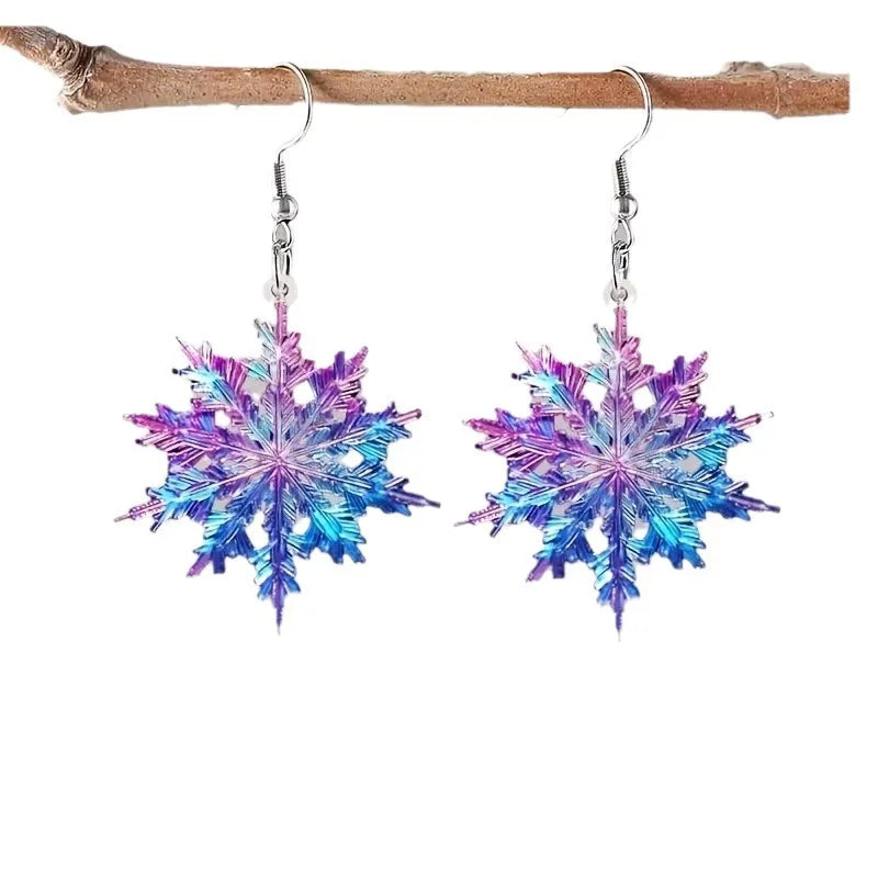 Exquisite Fashion Inlaid White Blue Zircon Blue Metal Snowflake Women Dangle Earrings Jewelry Gifts