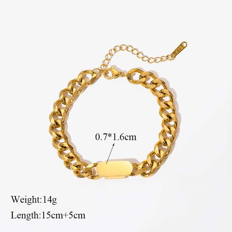 Stainless Steel Gold Bracelet Women Simple Style Link Chain Bangle Trendy Fashion Fall Jewelry Gift