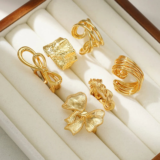 Gold Open Butterfly Bow Heart Twist Multi Layers Women Rings Valentine's Day Jewelry Gift