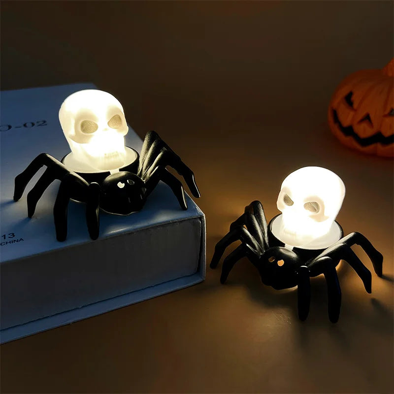 Halloween LED Candle Light Plastic Spider Skull Lamp Horror Props Home Bar Haunted House Party Decor