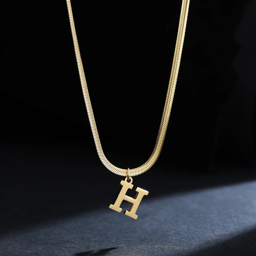 A-Z Alphabet Gold Stainless Steel Pendant Women Snake Chain Initial Letter Necklace Fall Jewelry