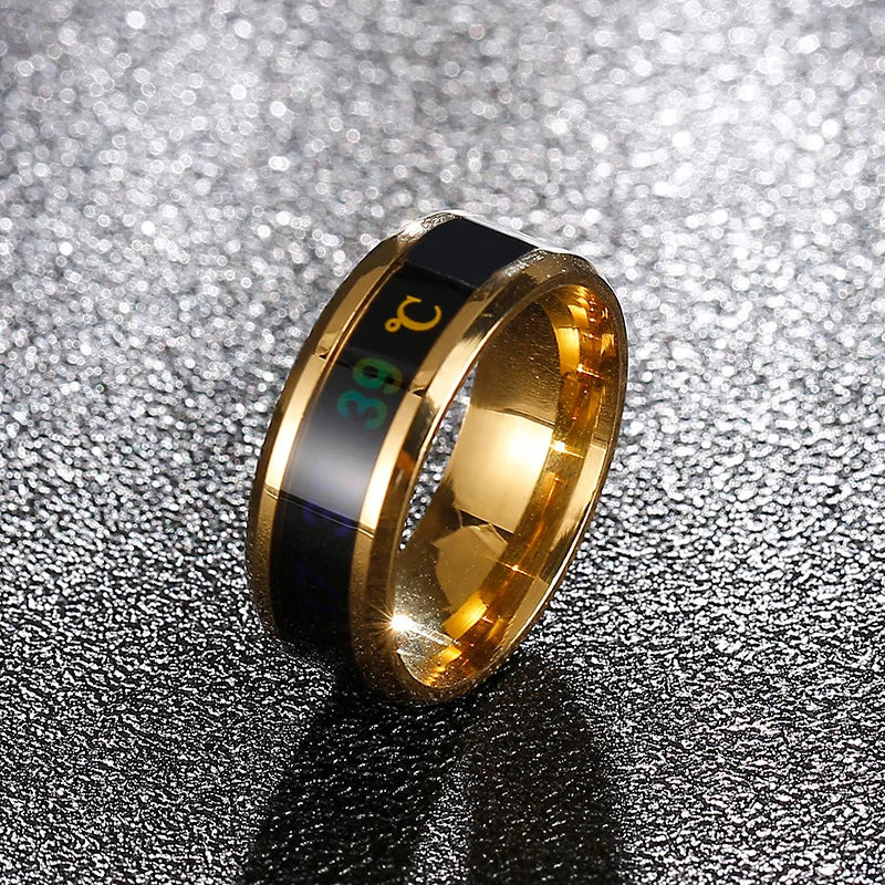Smart Sensor Body Stainless Steel Couples Women Men Love Band Ring Temperature Measurement Function