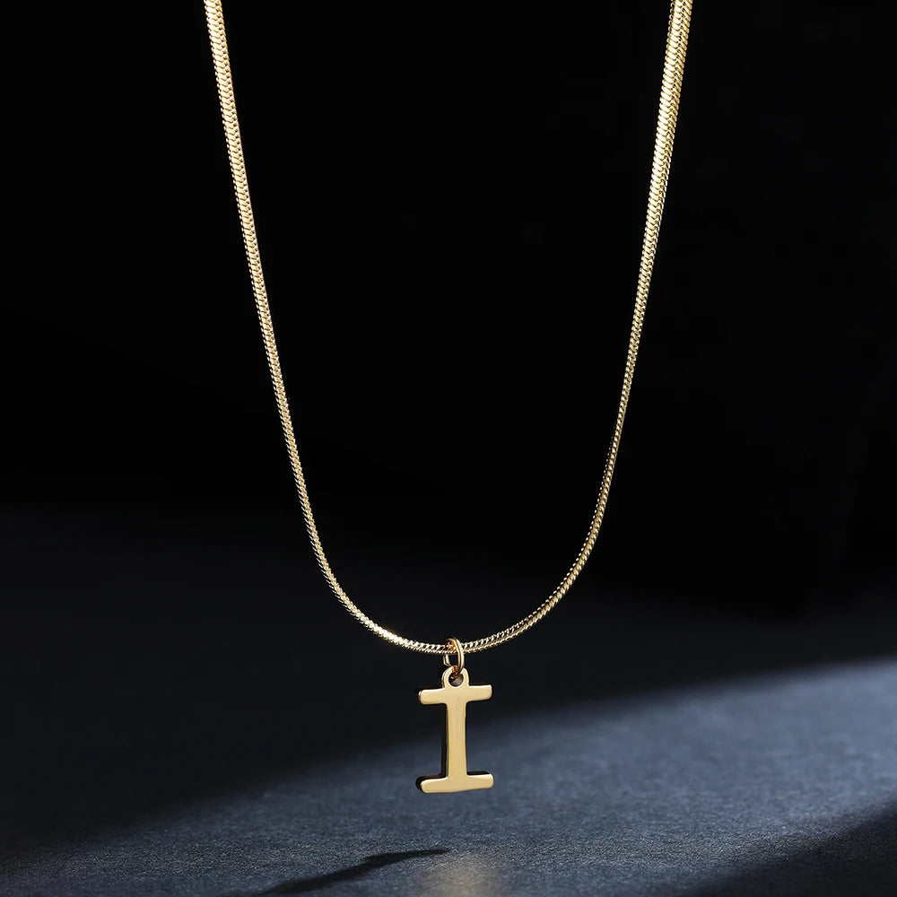 A-Z Alphabet Gold Stainless Steel Pendant Women Snake Chain Initial Letter Necklace Fall Jewelry