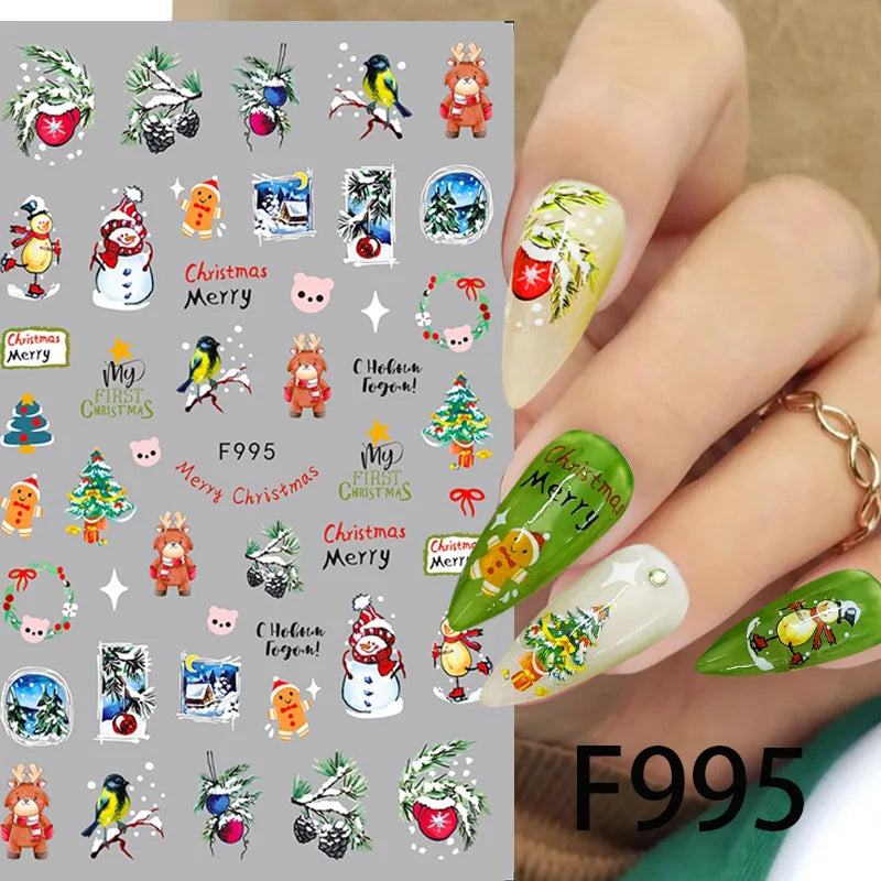 Cartoon 3D Santa Claus Snowman Christmas Relief Snowflakes Leaves Fall Nail Art Decoration Stickers