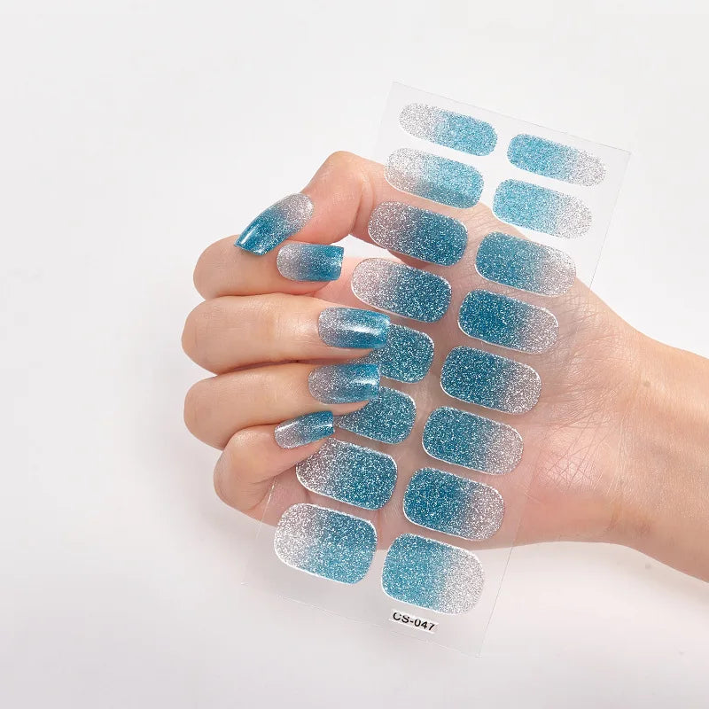 16/22 Tips 3D Nail Art Sticker Fall Christmas Snow Blue Diamonds Full Manicure DIY Nail Strips Decor