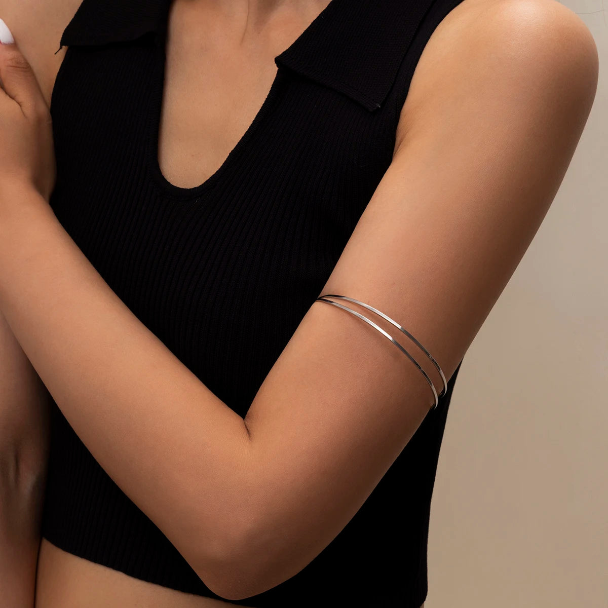 Simple Goth Glossy Gold Open Cuff Bangles Women Vintage C Shape Adjustable Arm Bracelet Fall Jewelry