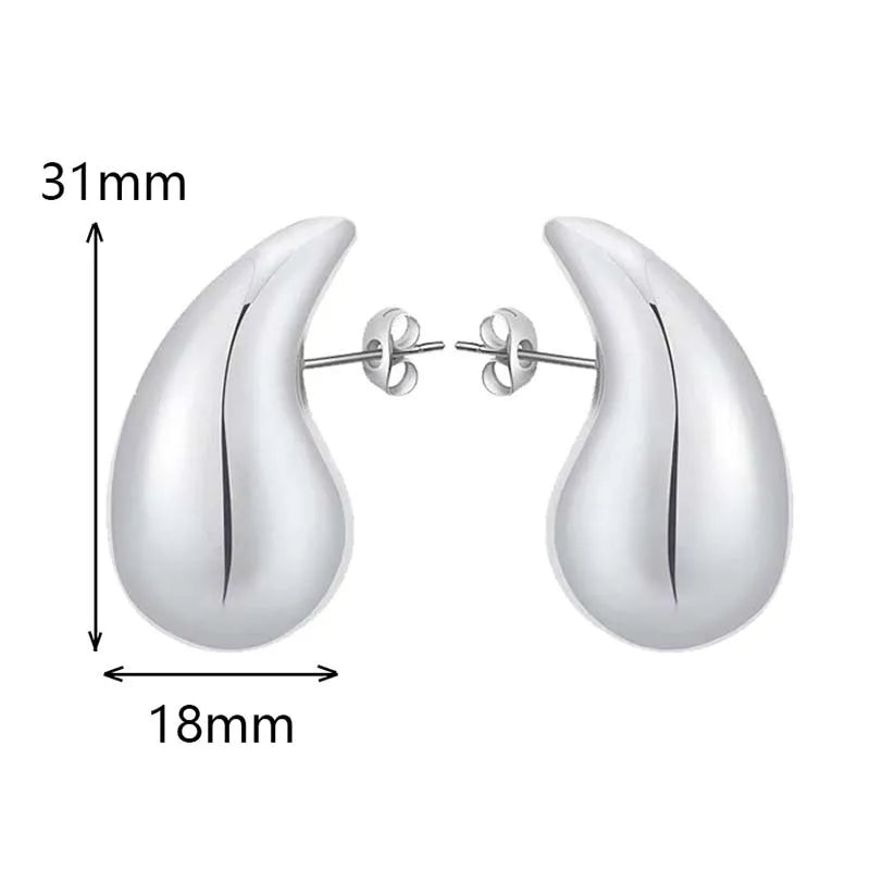 Vintage Fashion Metal Glossy Thick Chunky Teardrop Waterdrop Stud Gold Silver Women Earrings Gifts