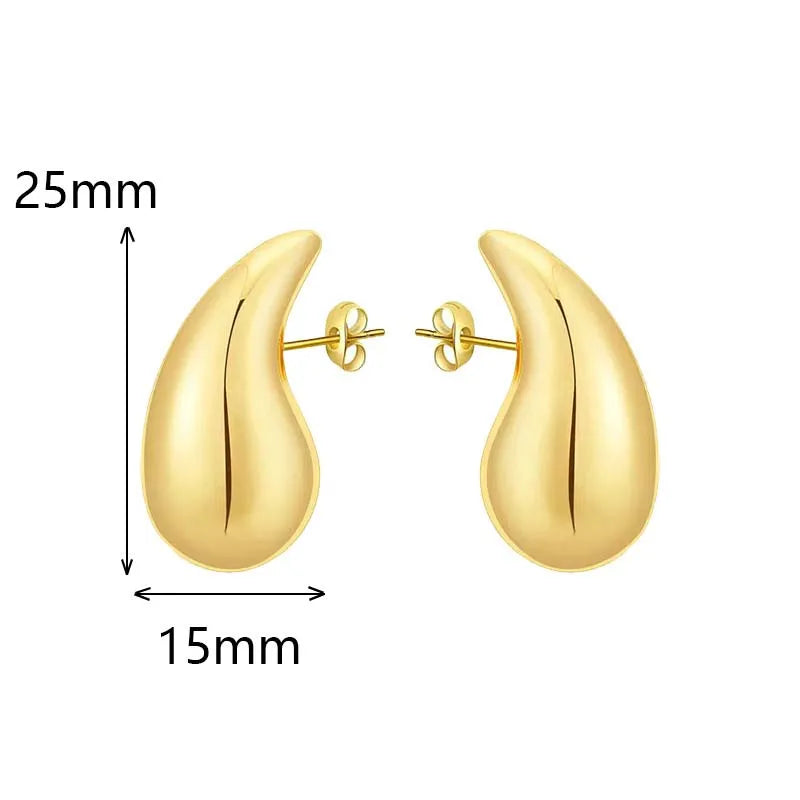 Vintage Fashion Metal Glossy Thick Chunky Teardrop Waterdrop Stud Gold Silver Women Earrings Gifts