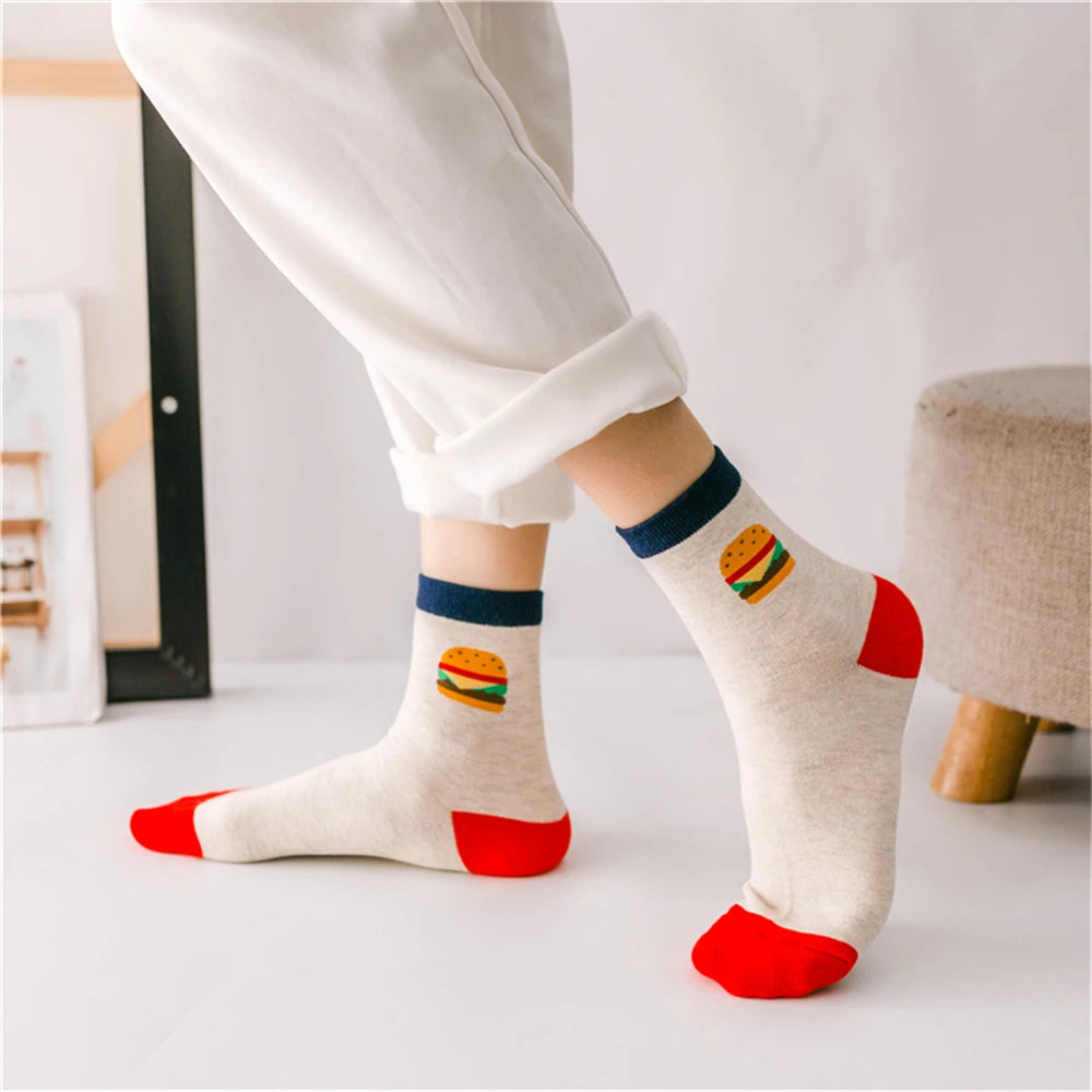 New Women Cartoon Burger Fries Pizza Cola Ice Cream Cake Patterned Funny Unisex Socks Christmas Gift