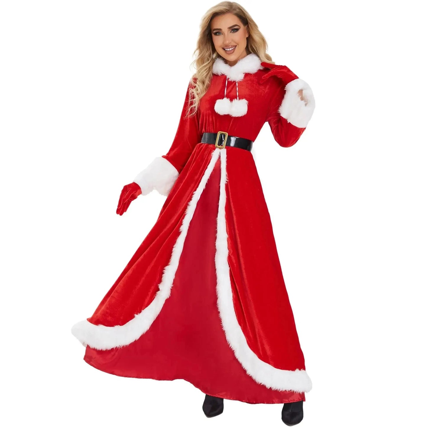 Deluxe Classic Mrs. Claus Christmas Costume Xmas Party Santa Claus Cosplay Women Red Dress Christmas