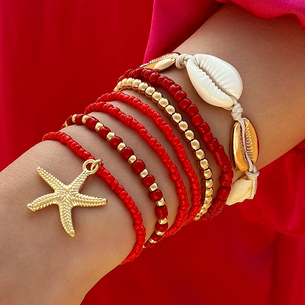 7pcs/Set Bohemia Shell Starfish Sand Beach Measle Multilayer Women Bracelet Set Jewelry Gift