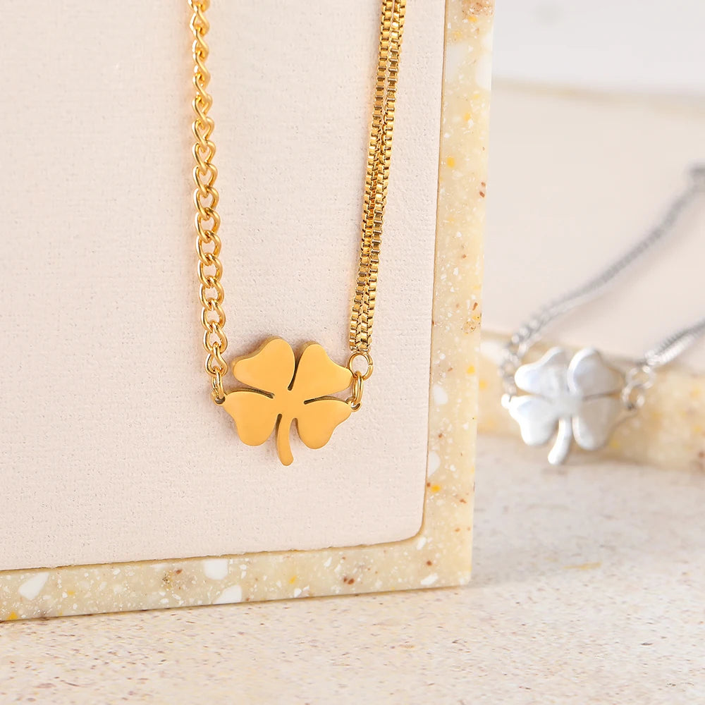 Classic Gold Silver Lucky Clovers Pendant Charm Hip Hop Women Bracelet Chain Jewelry Fall Gift