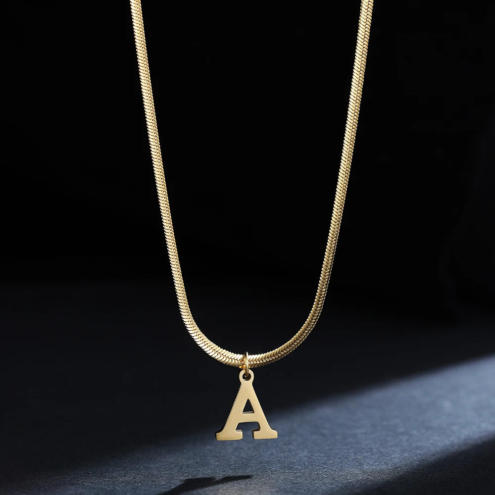 A-Z Alphabet Gold Stainless Steel Pendant Women Snake Chain Initial Letter Necklace Fall Jewelry