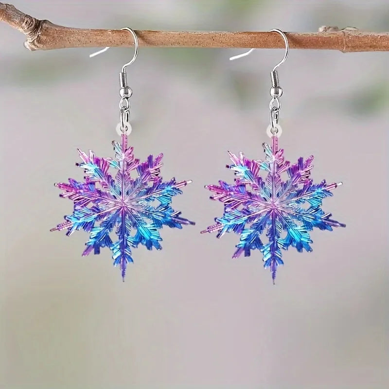 Exquisite Fashion Inlaid White Blue Zircon Blue Metal Snowflake Women Dangle Earrings Jewelry Gifts