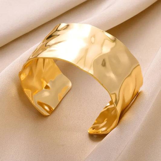 Exquisite Classic Bump Pattern Openning Bangles Bracelet Women Cuff Gold Stainless Steel Fall Gift