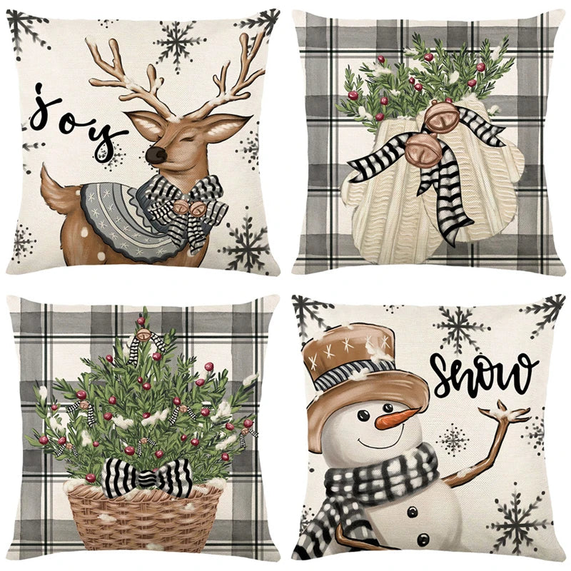 Linen Christmas Snowman Elk Home Decoration New Year Sofa Car Cushion Cover 45x45cm Fall Gifts