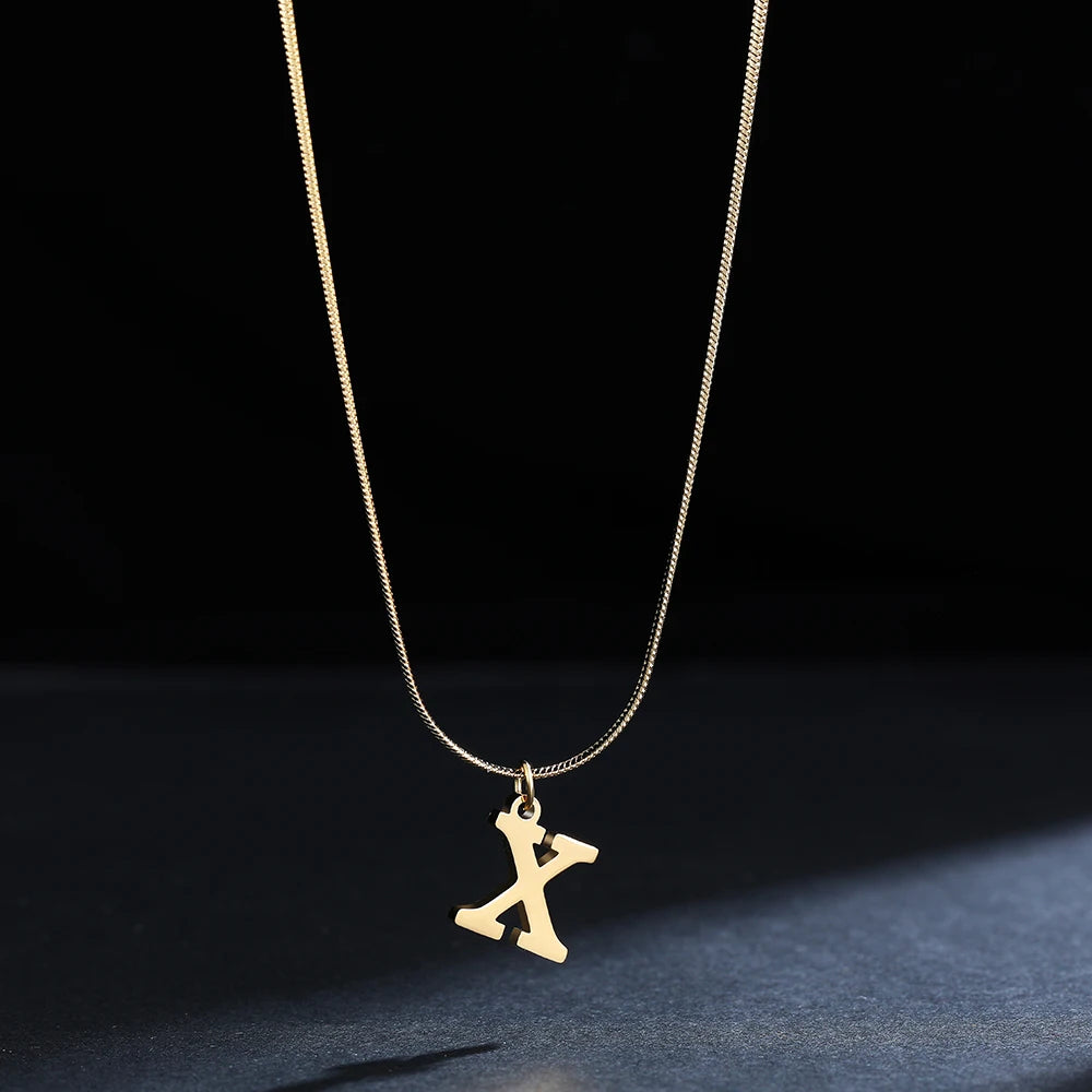 A-Z Alphabet Gold Stainless Steel Pendant Women Snake Chain Initial Letter Necklace Fall Jewelry