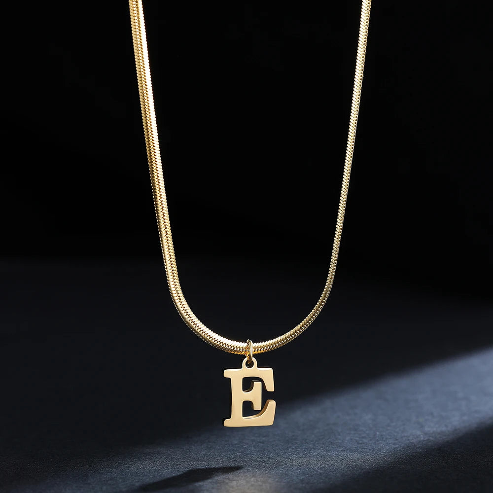 A-Z Alphabet Gold Stainless Steel Pendant Women Snake Chain Initial Letter Necklace Fall Jewelry