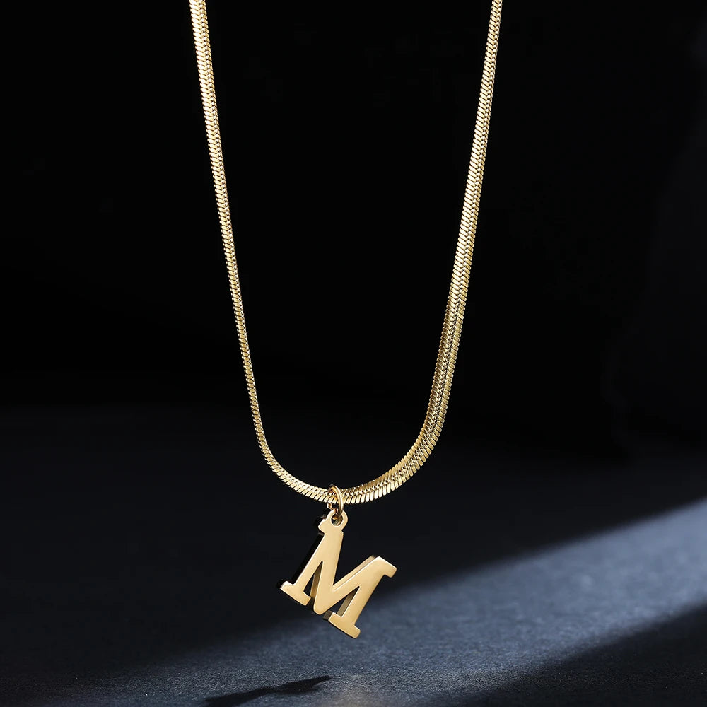 A-Z Alphabet Gold Stainless Steel Pendant Women Snake Chain Initial Letter Necklace Fall Jewelry