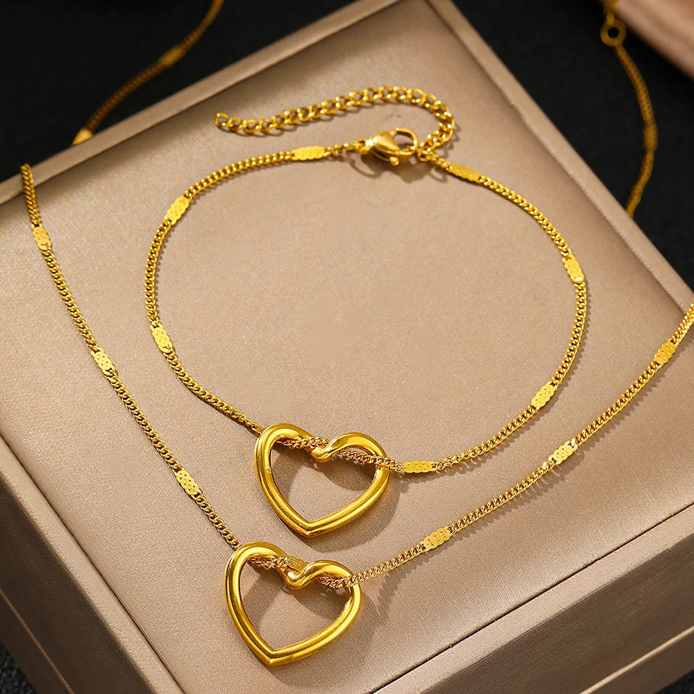 Novelty Twisted Heart Light Luxury High-end Sense Gold Silver Women Necklace Bracelet Jewelry Set