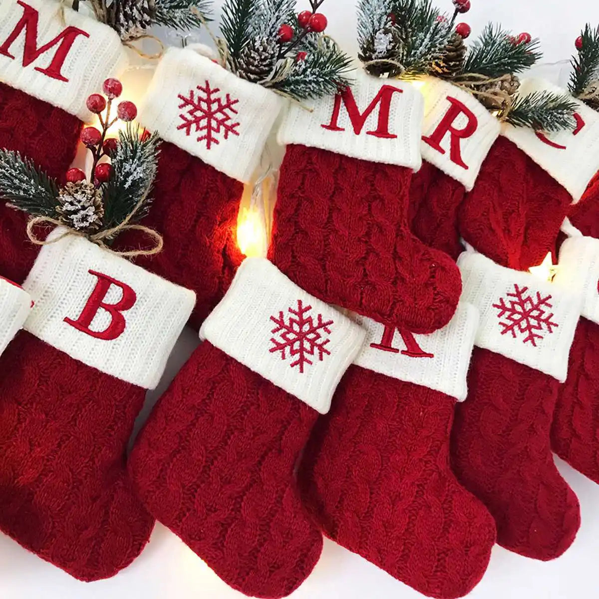 Christmas Letter Knitting Socks Snowflake Stocking Home Decoration Ornament Xmas New Year Gifts