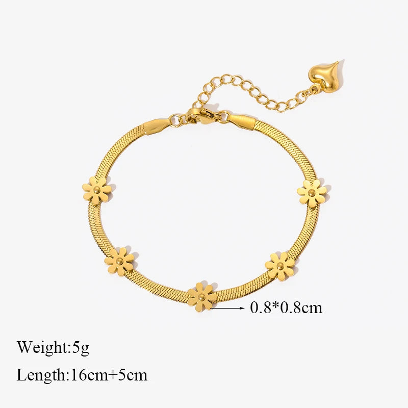 Stainless Steel Gold Bracelet Women Simple Style Link Chain Bangle Trendy Fashion Fall Jewelry Gift