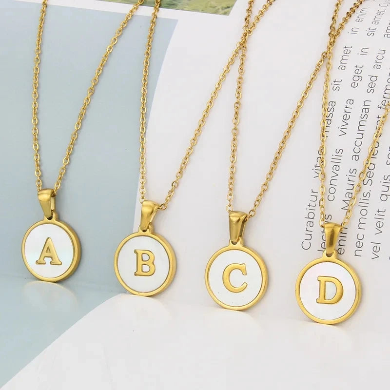 Fashion Shell A-Z 26 Alphabet Letters Pendant Necklace Women Round Chain Fall Jewelry Simple Design