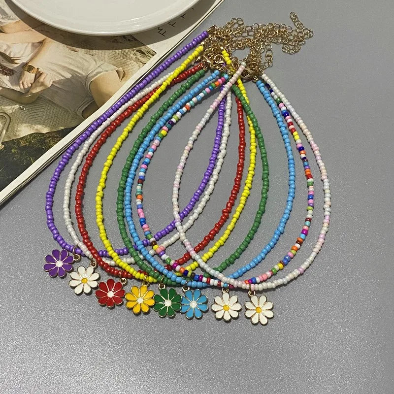 New Fashion Colorful Seed Beads Flower Pendant Collar Women Choker Necklace Jewelry Gift