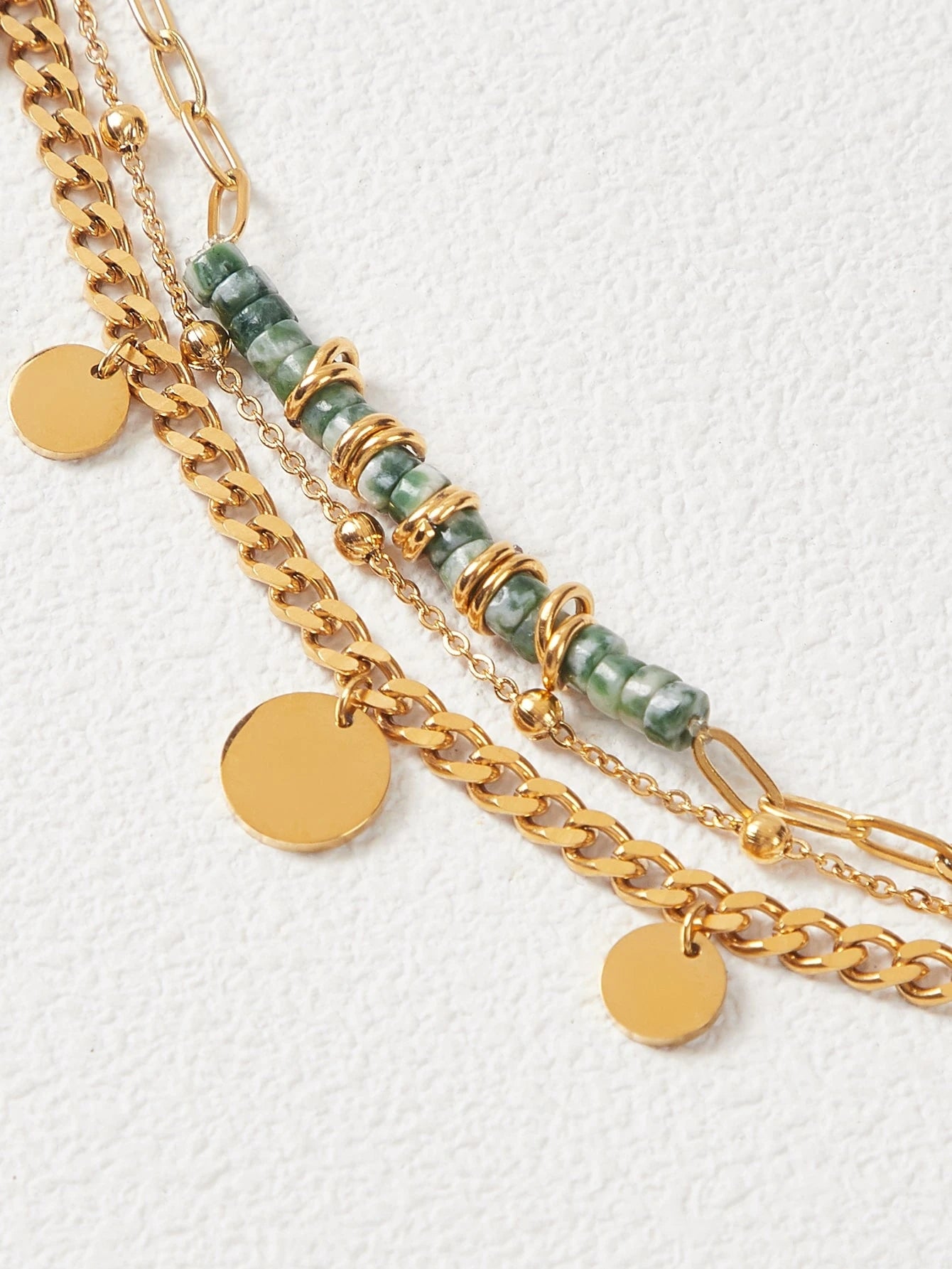 Green Natural Stone Bead Layered Chain Charm Pendant Gold Plated Women Bracelet Jewelry Gift