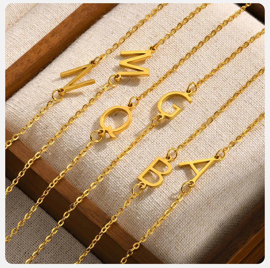 Personality Slide Initial Letters A-Z Capital Alphabet Women Girls Charm Pendant Gold Necklace Gift