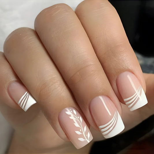 24pcs Simple Square Jelly Glue Gradient French Press on Fake False Nails Short Full Cover Nail Tips