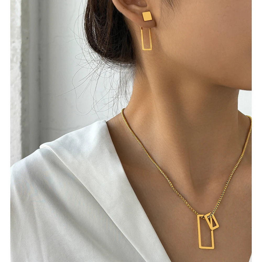 Minimalist Geometries Hollow New Senior Charm Gold Silver Women Earrings Necklaces Jewelry Set Gifts