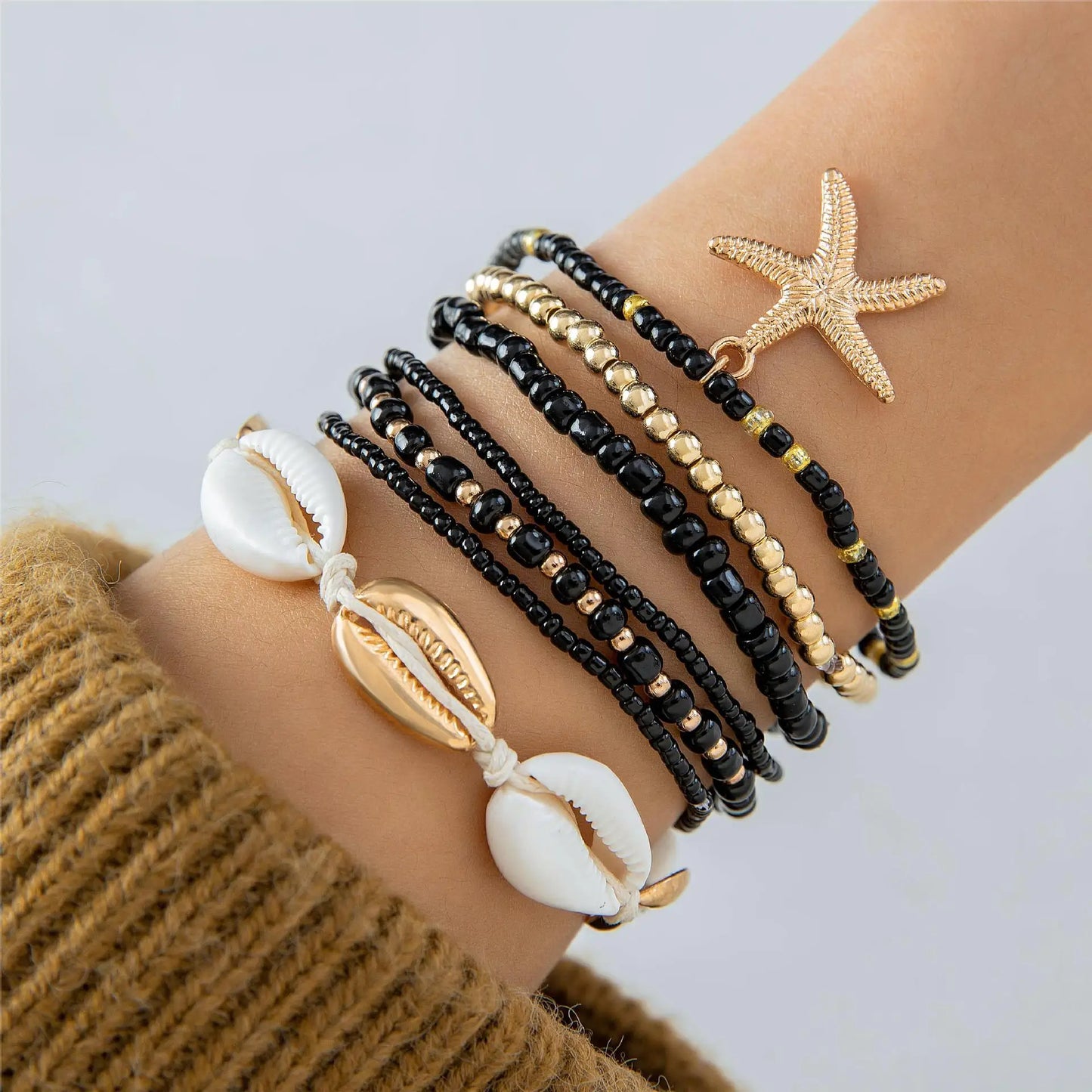 7pcs/Set Bohemia Shell Starfish Sand Beach Measle Multilayer Women Bracelet Set Jewelry Gift