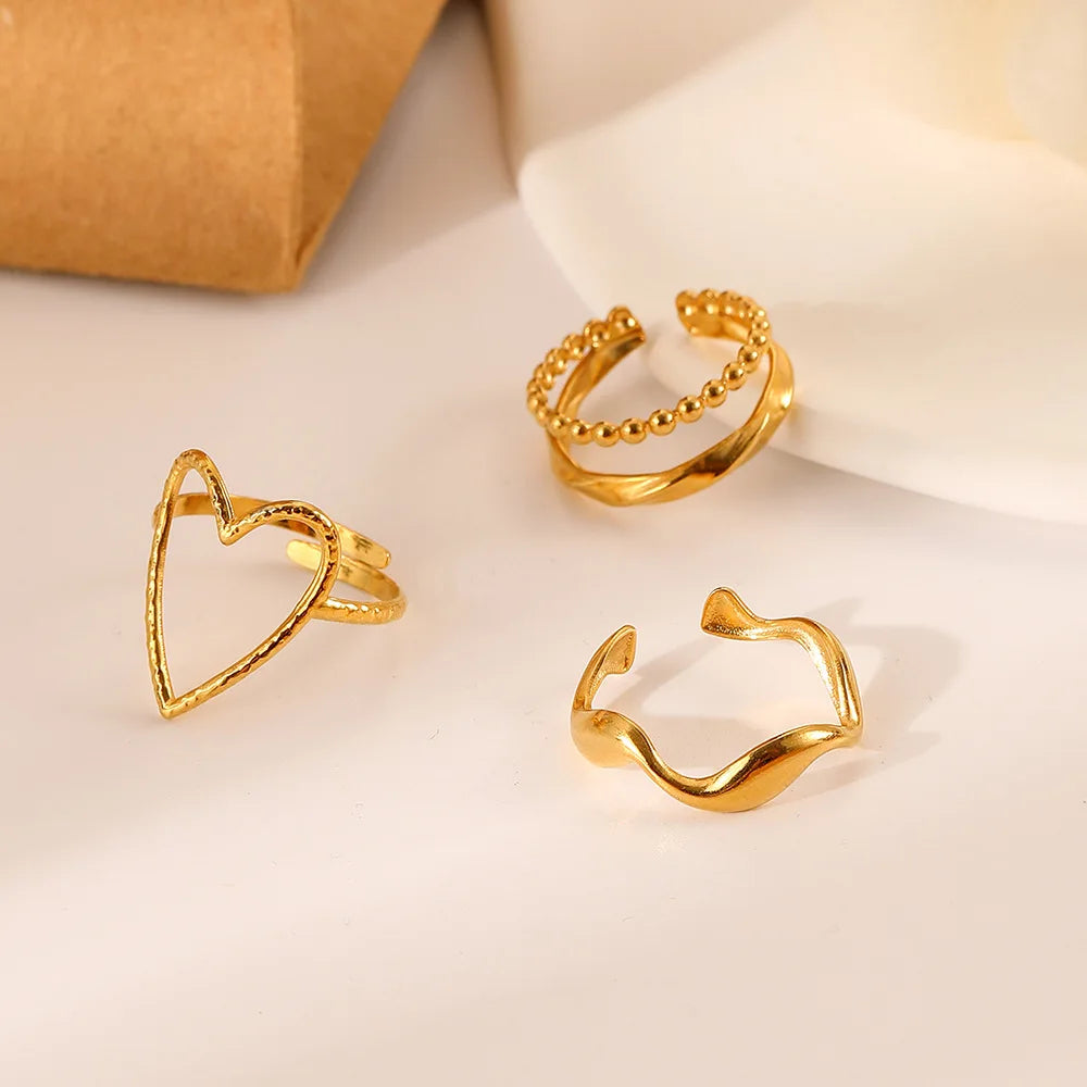 New Fashion Creative Geometric Leaf Wave Hollow Simple Gold Silver Women Rings Set Jewelry Gifts