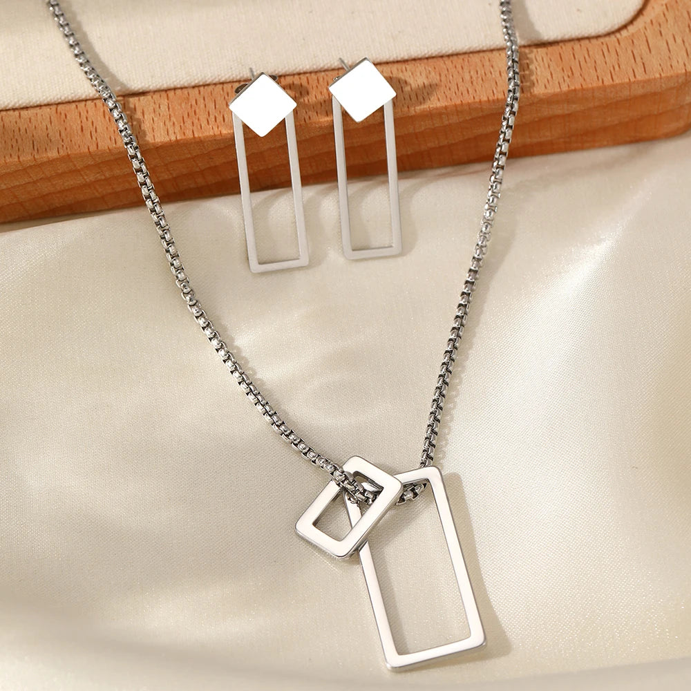 Minimalist Geometries Hollow New Senior Charm Gold Silver Women Earrings Necklaces Jewelry Set Gifts