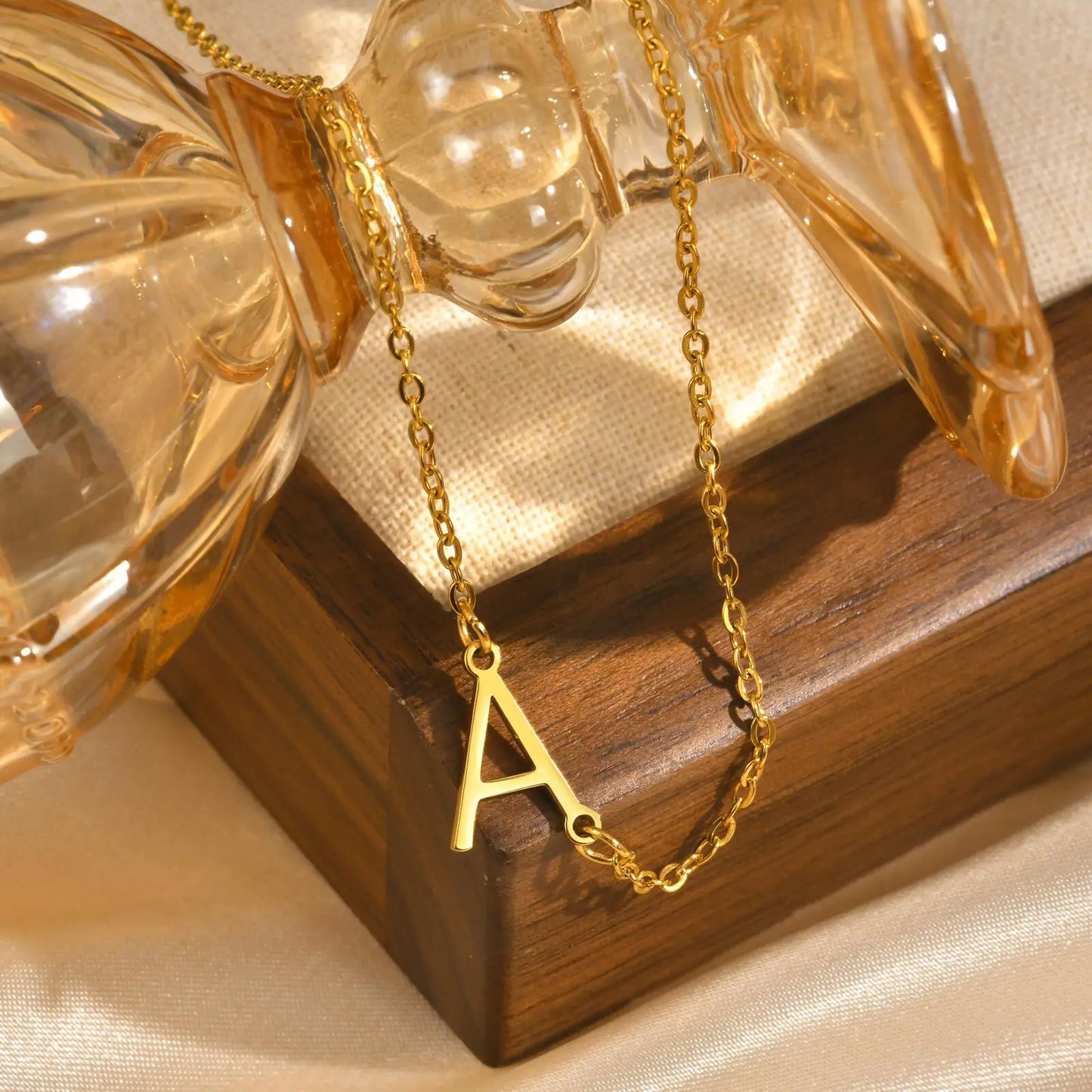 Personality Slide Initial Letters A-Z Capital Alphabet Women Girls Charm Pendant Gold Necklace Gift