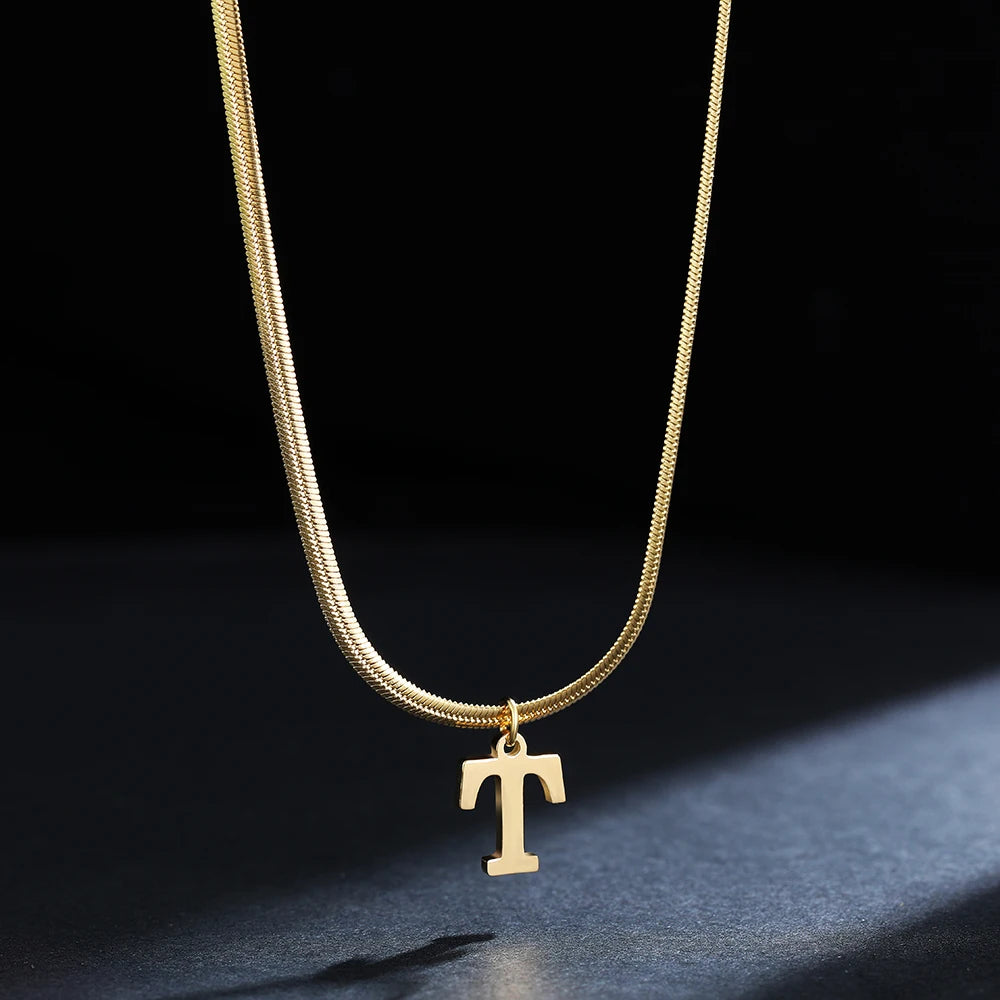 A-Z Alphabet Gold Stainless Steel Pendant Women Snake Chain Initial Letter Necklace Fall Jewelry