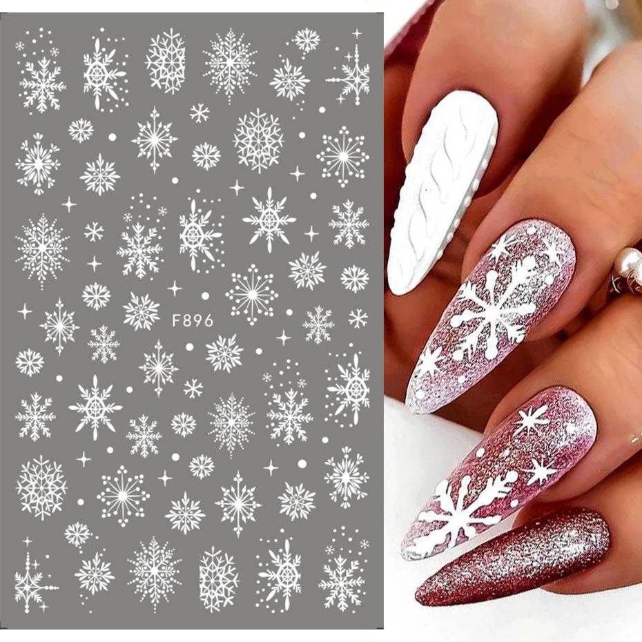 3D Snowflake White Christmas Designs Geometric Lines Foils Fall Nail Decorations Stickers Art Decals