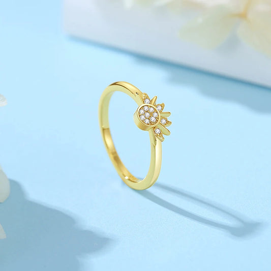 Original Sterling Silver Women Sun Moon Engagement Wedding Gold Pave CZ Rings Luxury Jewelry Gift
