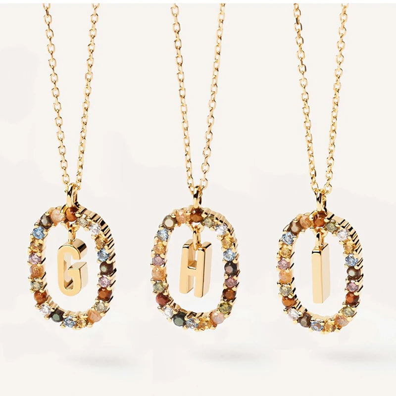 Hot Selling Gold Color Zircon Long Necklace 26 English A-Z Letter Pendant Exquisite Fall Jewelry