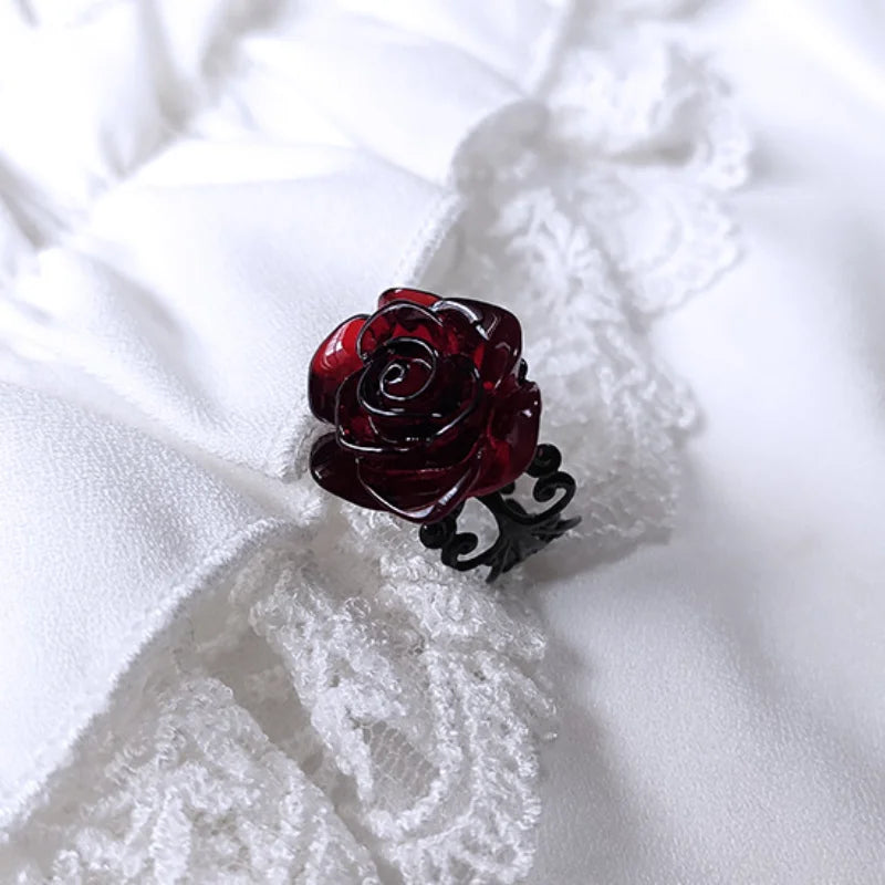 Punk Gothic Rose Adjustable Hollow Rings Women Witch Pagan Vintage Creative Halloween Fall Jewelry