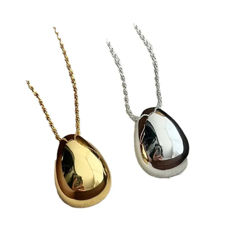 Fashion Jewelry Simple Delicate Design Smooth Metal Teardrop Pendant Necklace Women Party Gift Fall