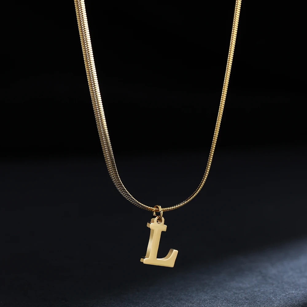 A-Z Alphabet Gold Stainless Steel Pendant Women Snake Chain Initial Letter Necklace Fall Jewelry