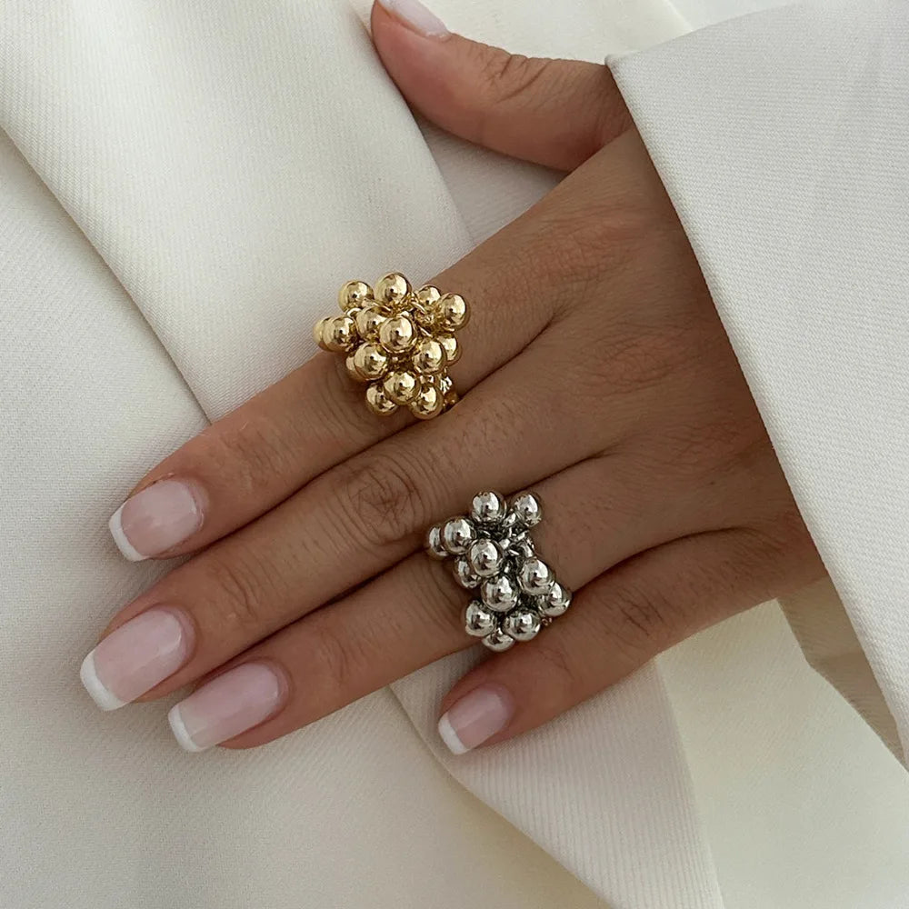 Fashion Simple CCB Small Ball Punk Hip Hop Metal Women Female Silver Gold Open Rings Jewelry Gift