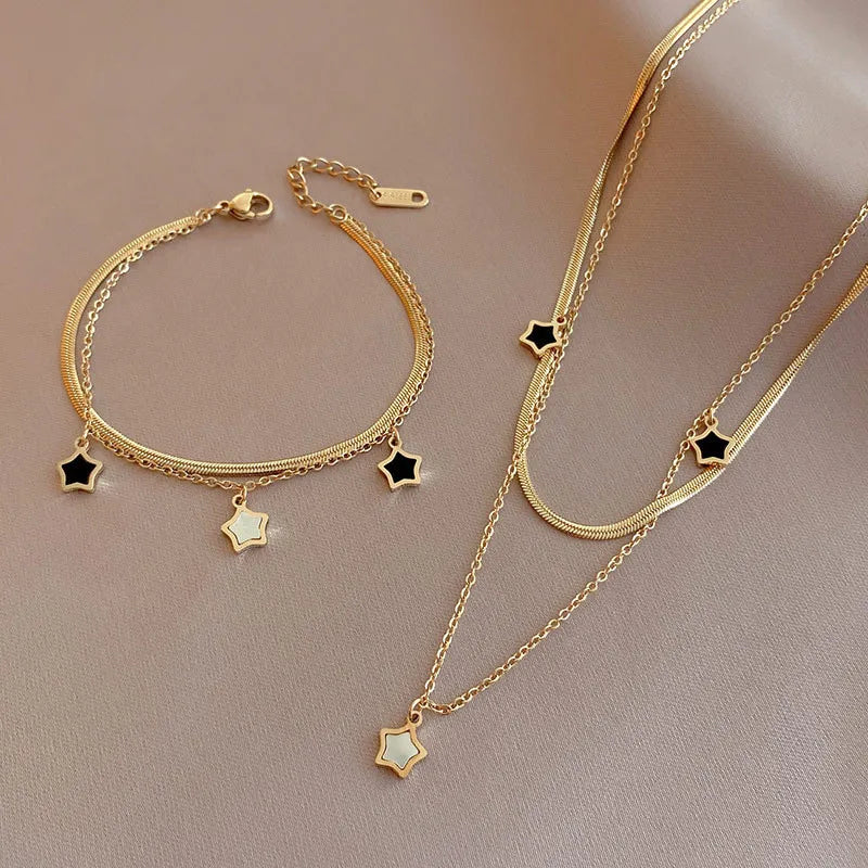 New Trend Multilayer Chain Star Charm Gold Women Necklace Bracelet Jewelry Set Gifts