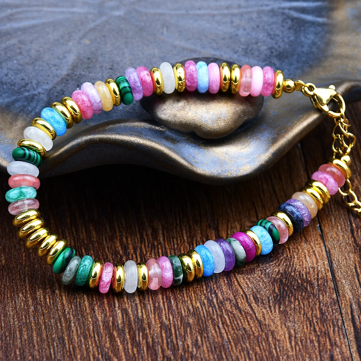 Natural Stone Colorful Mix-Gemstones Beaded Bohemian Sweet Cute Handmade Women Bracelet Jewelry Gift