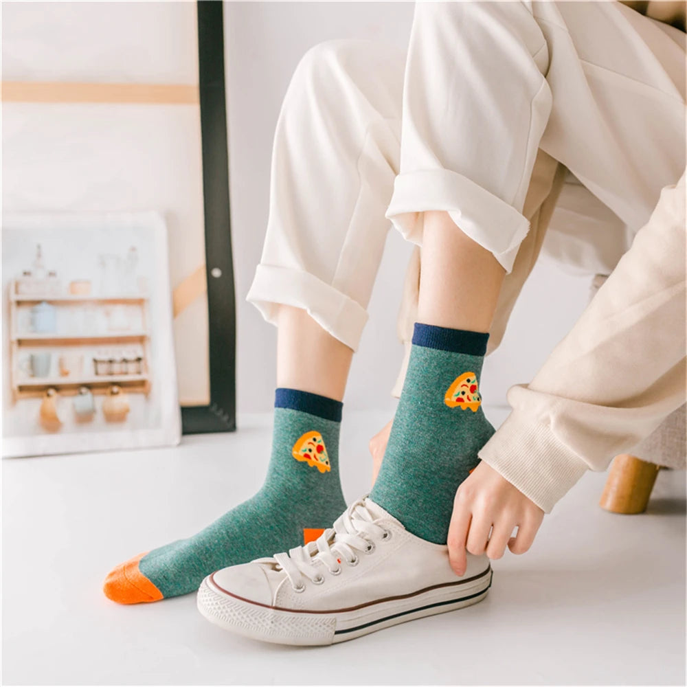 New Women Cartoon Burger Fries Pizza Cola Ice Cream Cake Patterned Funny Unisex Socks Christmas Gift