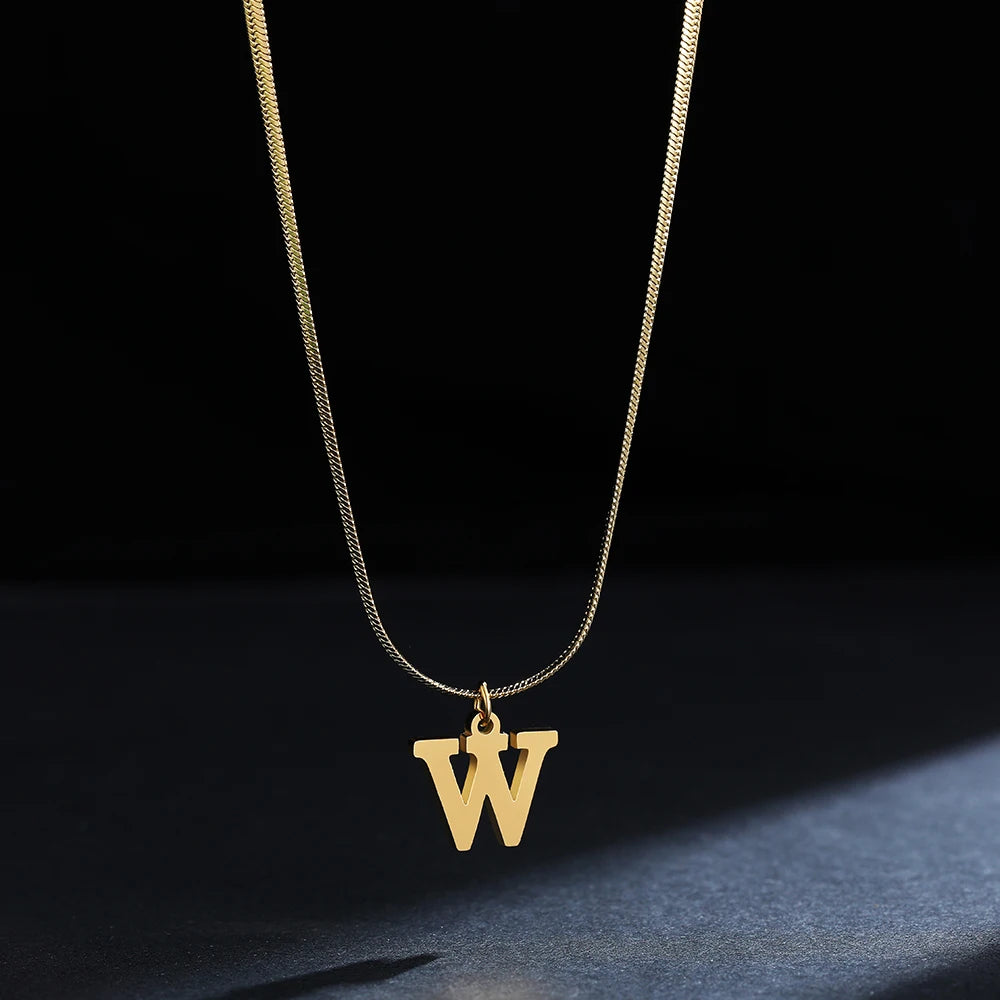 A-Z Alphabet Gold Stainless Steel Pendant Women Snake Chain Initial Letter Necklace Fall Jewelry